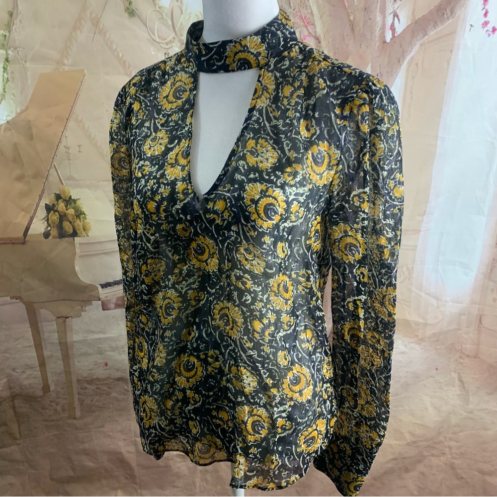Veronica Beard floral keyhole sheer top